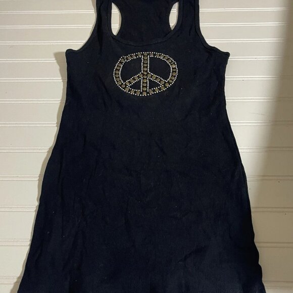 T-Party Black Tank Top Peace Sign Sz M - Picture 2 of 8
